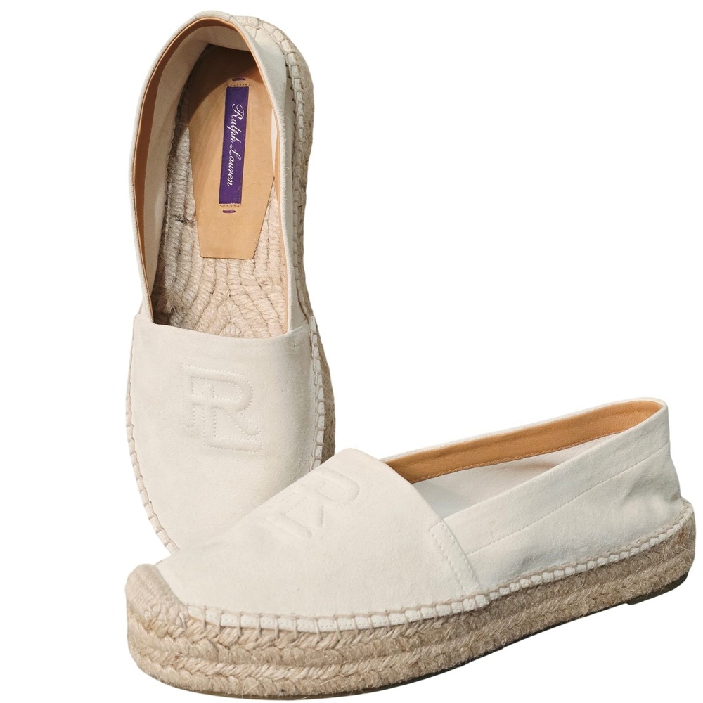Ralph Lauren Purple Label Cream Suede RL Logo Espadrilles Made in Spain Size 37